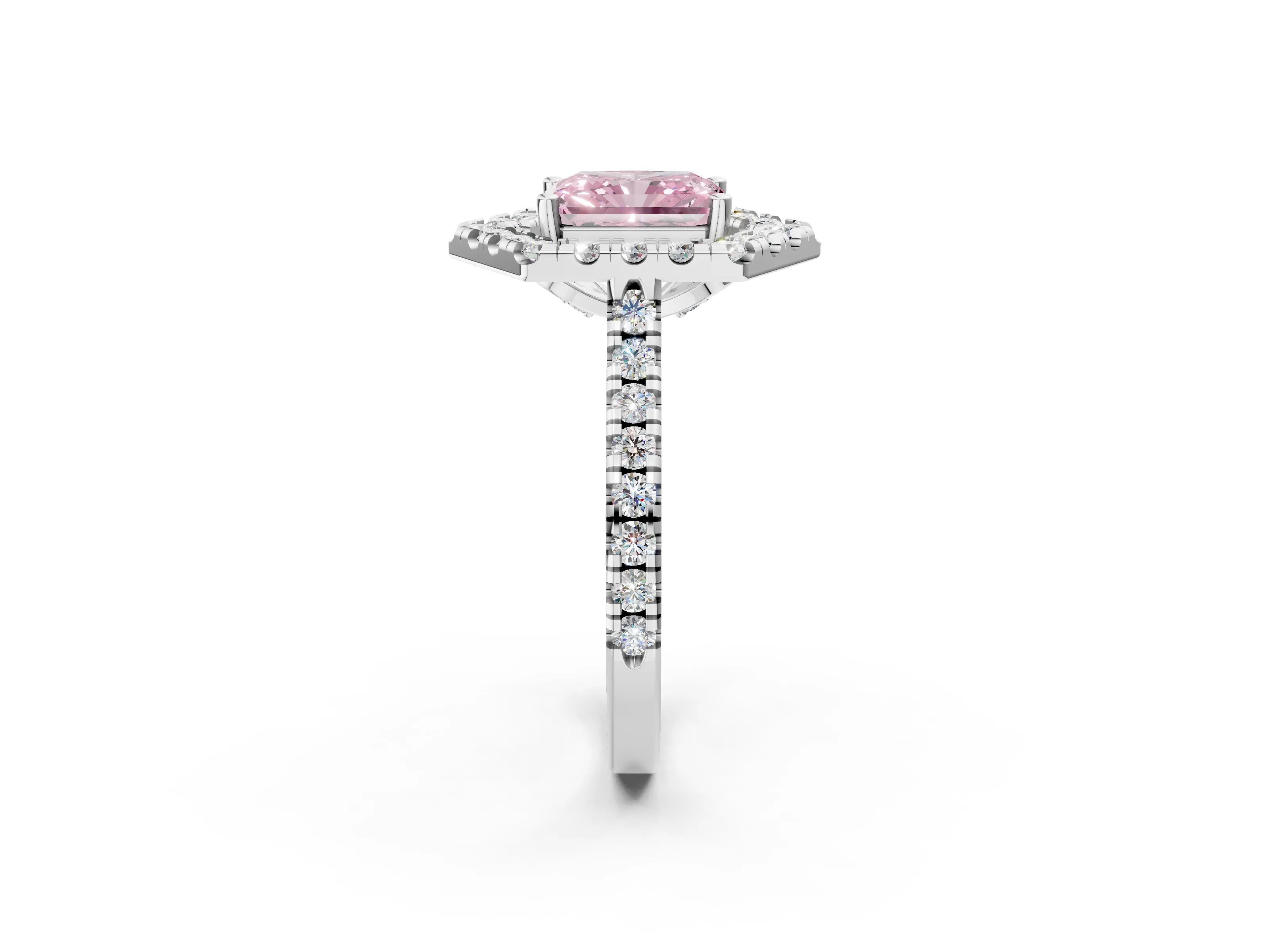 White gold Hexagonal Halo Fancy Pink Radiant Cut Diamond Pavé Band with Four-Prong Setting_2