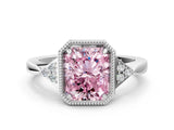 White gold Hexagonal Halo Fancy Pink Radiant Cut Diamond Solitaire with Pavé Band and Four-Prong Setting_15