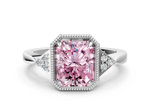White gold Hexagonal Halo Fancy Pink Radiant Cut Diamond Solitaire with Pavé Band and Four-Prong Setting_15