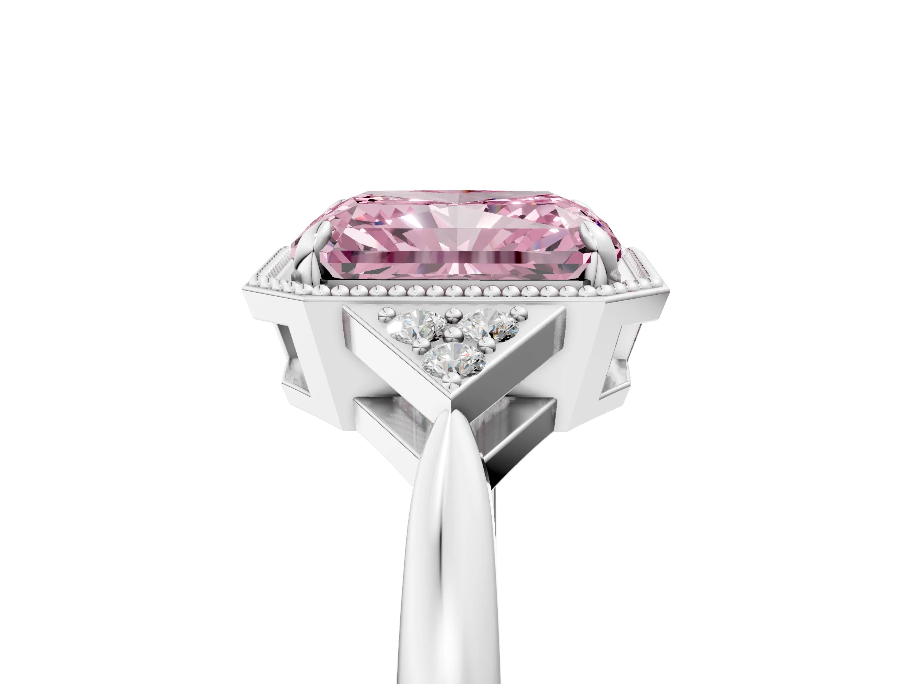 White gold Hexagonal Halo Fancy Pink Radiant Cut Diamond Solitaire with Pavé Band and Four-Prong Setting_20