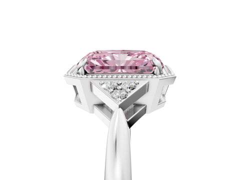 White gold Hexagonal Halo Fancy Pink Radiant Cut Diamond Solitaire with Pavé Band and Four-Prong Setting_20