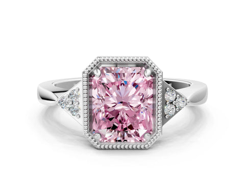 White gold Hexagonal Halo Fancy Pink Radiant Cut Diamond Solitaire with Pavé Band and Four-Prong Setting_3