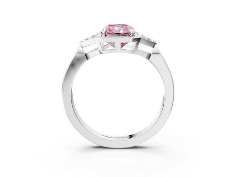 White gold Hexagonal Halo Fancy Pink Radiant Cut Diamond Solitaire with Pavé Band and Four-Prong Setting_6