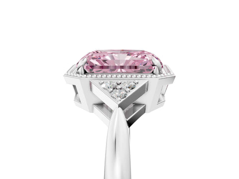 White gold Hexagonal Halo Fancy Pink Radiant Cut Diamond Solitaire with Pavé Band and Four-Prong Setting_8