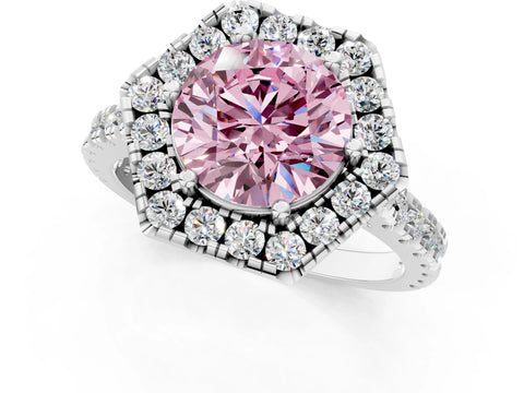 White gold Hexagonal Halo Fancy Pink Round Cut Diamond Pavé Band with Four-Prong Setting_1