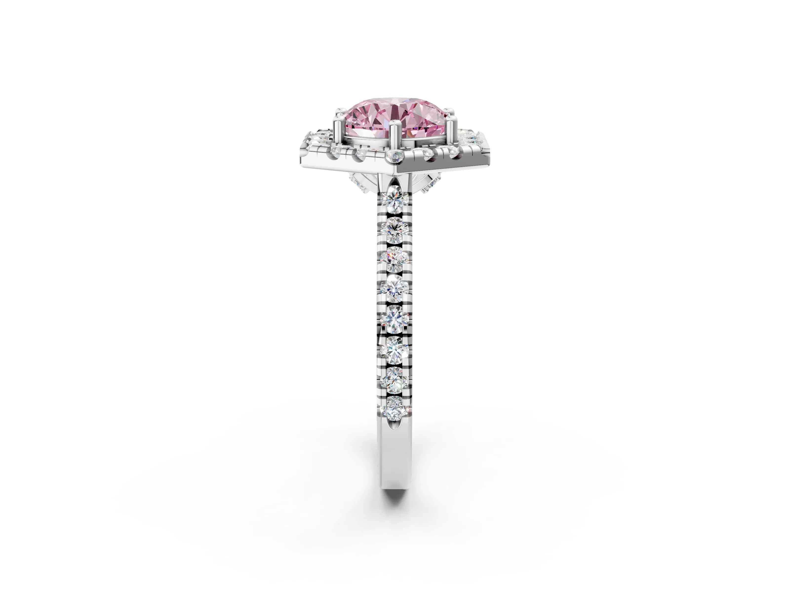 White gold Hexagonal Halo Fancy Pink Round Cut Diamond Pavé Band with Four-Prong Setting_2
