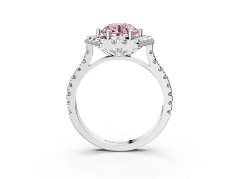 White gold Hexagonal Halo Fancy Pink Round Cut Diamond Pavé Band with Four-Prong Setting_3