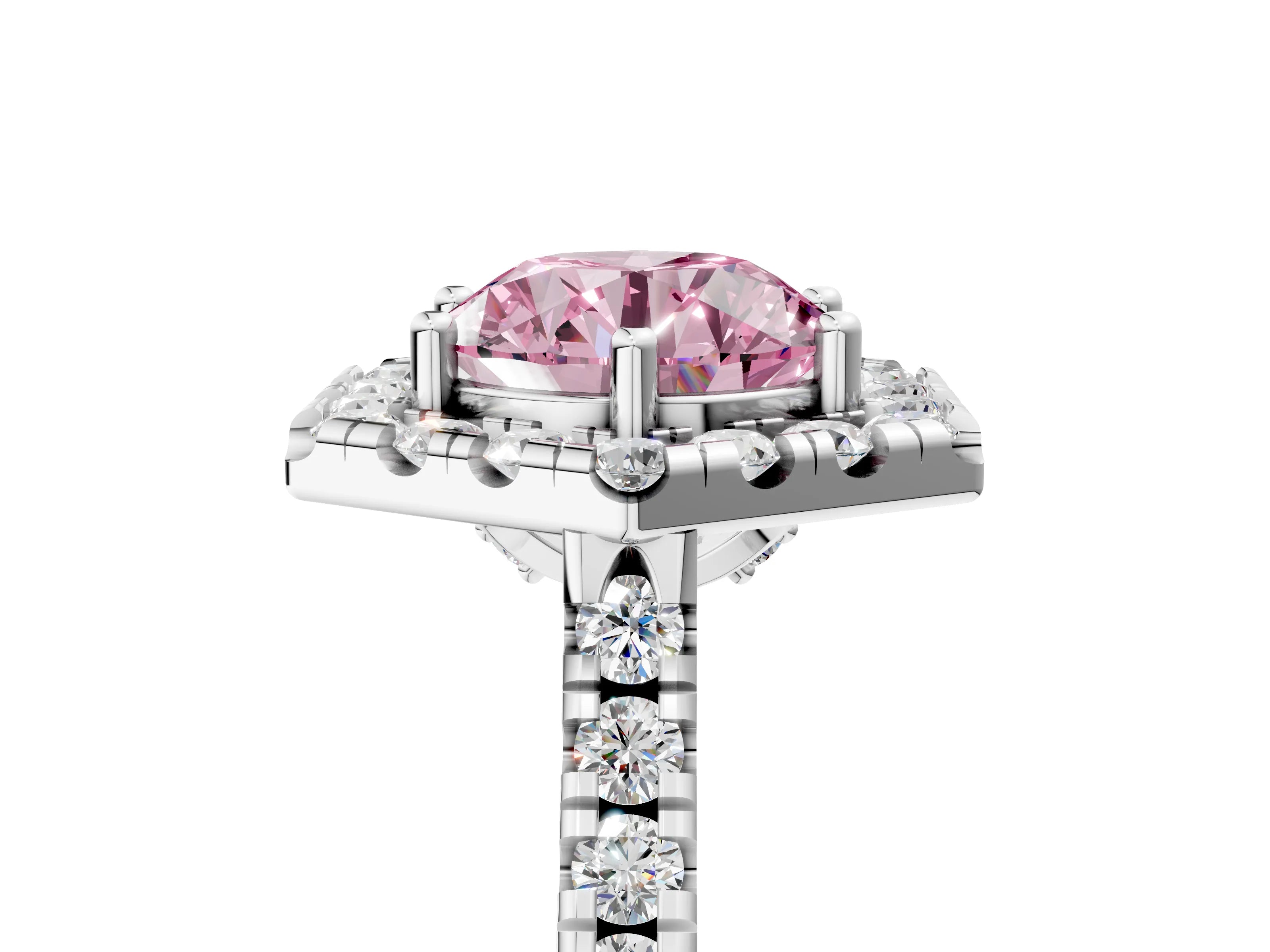 White gold Hexagonal Halo Fancy Pink Round Cut Diamond Pavé Band with Four-Prong Setting_5