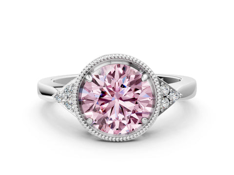 White gold Hexagonal Halo Fancy Pink Round Cut Diamond Solitaire with Pavé Band and Four-Prong Setting_15