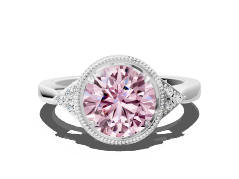 White gold Hexagonal Halo Fancy Pink Round Cut Diamond Solitaire with Pavé Band and Four-Prong Setting_3