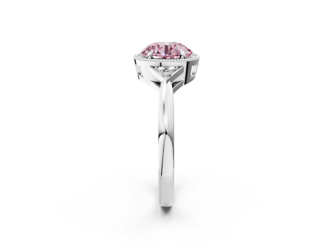 White gold Hexagonal Halo Fancy Pink Round Cut Diamond Solitaire with Pavé Band and Four-Prong Setting_5