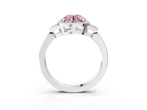 White gold Hexagonal Halo Fancy Pink Round Cut Diamond Solitaire with Pavé Band and Four-Prong Setting_6