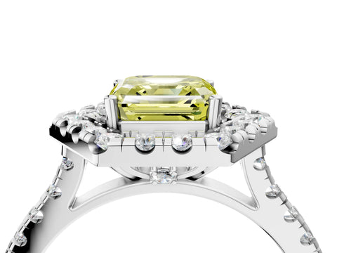 White gold Hexagonal Halo Fancy Yellow Asscher Cut Diamond Pavé Band with Four-Prong Setting_4