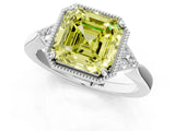 White gold Hexagonal Halo Fancy Yellow Asscher Cut Diamond Solitaire with Pavé Band and Four-Prong Setting_16