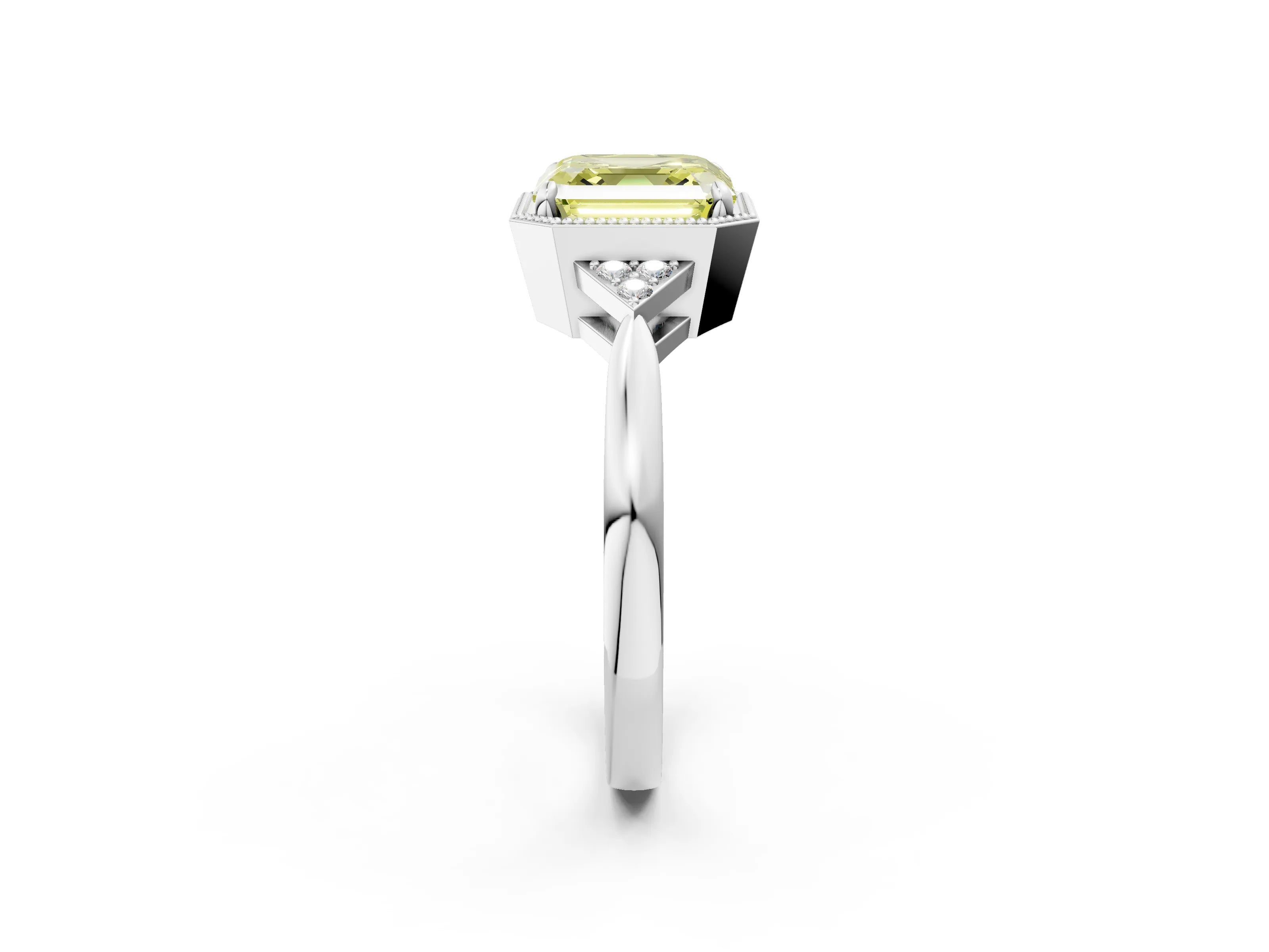 White gold Hexagonal Halo Fancy Yellow Asscher Cut Diamond Solitaire with Pavé Band and Four-Prong Setting_17