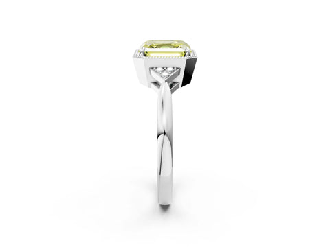 White gold Hexagonal Halo Fancy Yellow Asscher Cut Diamond Solitaire with Pavé Band and Four-Prong Setting_17