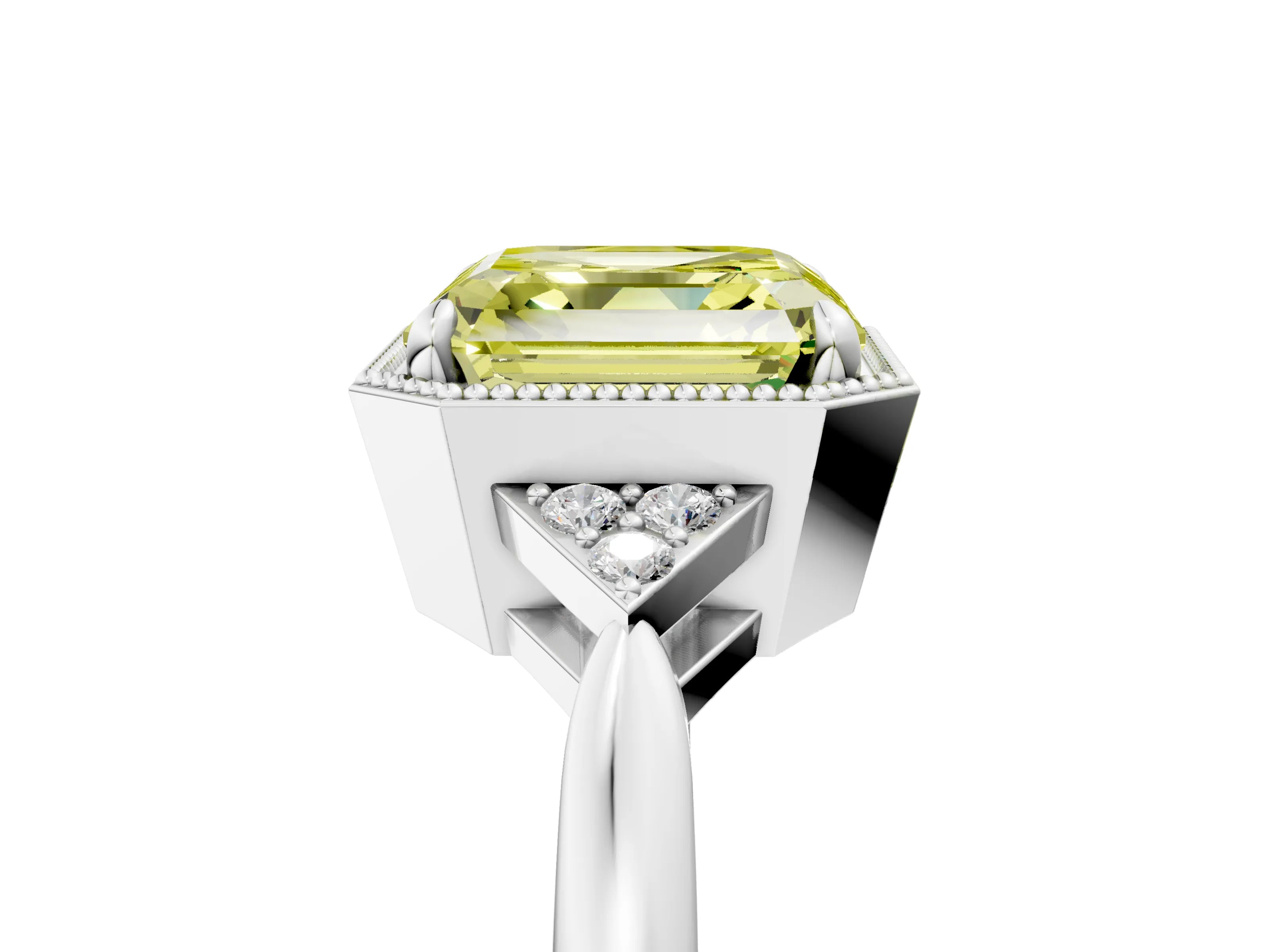 White gold Hexagonal Halo Fancy Yellow Asscher Cut Diamond Solitaire with Pavé Band and Four-Prong Setting_20