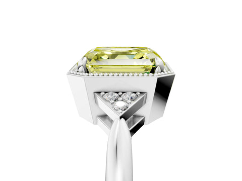 White gold Hexagonal Halo Fancy Yellow Asscher Cut Diamond Solitaire with Pavé Band and Four-Prong Setting_20