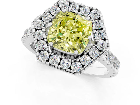White gold Hexagonal Halo Fancy Yellow Cushion Cut Diamond Pavé Band with Four-Prong Setting_1