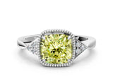 White gold Hexagonal Halo Fancy Yellow Cushion Cut Diamond Solitaire with Pavé Band and Four-Prong Setting_15