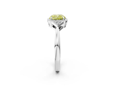 White gold Hexagonal Halo Fancy Yellow Cushion Cut Diamond Solitaire with Pavé Band and Four-Prong Setting_17