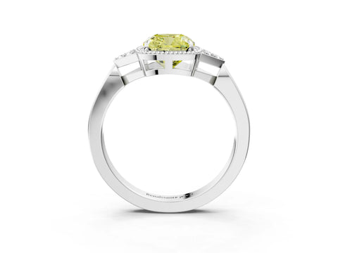 White gold Hexagonal Halo Fancy Yellow Cushion Cut Diamond Solitaire with Pavé Band and Four-Prong Setting_18