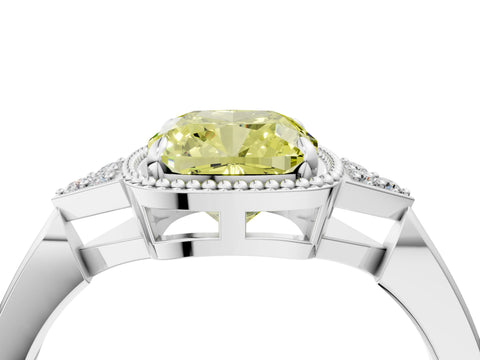 White gold Hexagonal Halo Fancy Yellow Cushion Cut Diamond Solitaire with Pavé Band and Four-Prong Setting_19