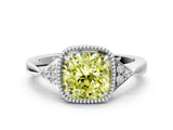 White gold Hexagonal Halo Fancy Yellow Cushion Cut Diamond Solitaire with Pavé Band and Four-Prong Setting_3