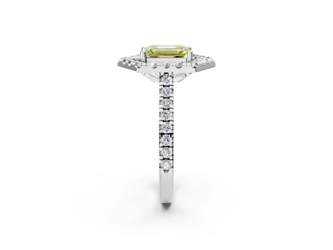 White gold Hexagonal Halo Fancy Yellow Emerald Cut Diamond Pavé Band with Four-Prong Setting_2
