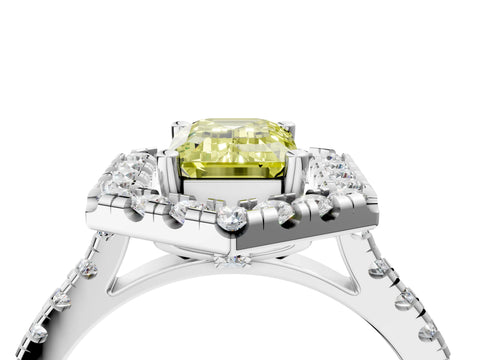 White gold Hexagonal Halo Fancy Yellow Emerald Cut Diamond Pavé Band with Four-Prong Setting_4