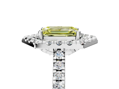 White gold Hexagonal Halo Fancy Yellow Emerald Cut Diamond Pavé Band with Four-Prong Setting_5