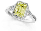 White gold Hexagonal Halo Fancy Yellow Emerald Cut Diamond Solitaire with Pavé Band and Four-Prong Setting_16