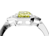 White gold Hexagonal Halo Fancy Yellow Emerald Cut Diamond Solitaire with Pavé Band and Four-Prong Setting_19