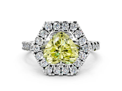 White gold Hexagonal Halo Fancy Yellow Heart Cut Diamond Pavé Band with Four-Prong Setting_12