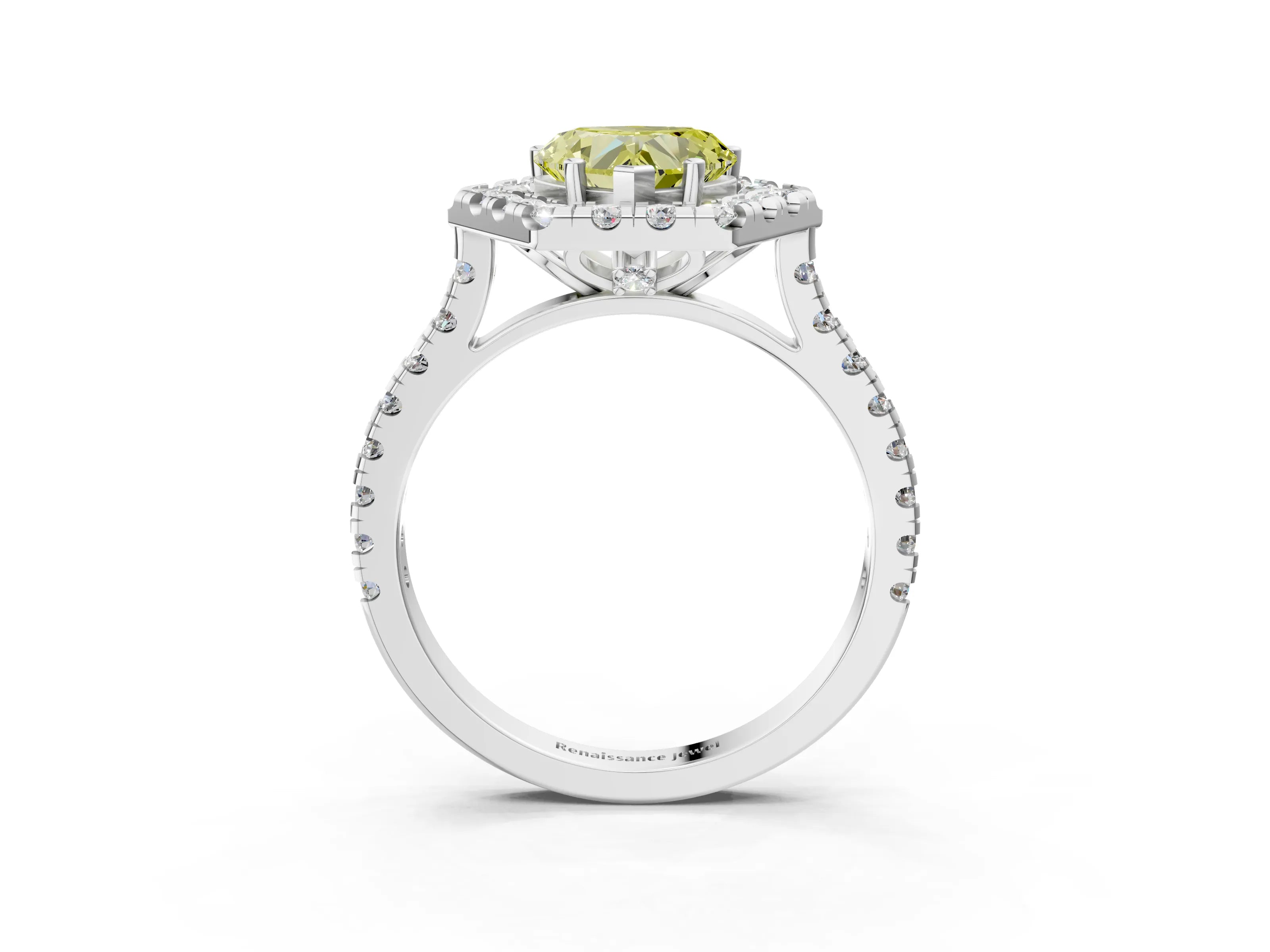 White gold Hexagonal Halo Fancy Yellow Heart Cut Diamond Pavé Band with Four-Prong Setting_33