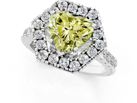 White gold Hexagonal Halo Fancy Yellow Heart Cut Diamond Pavé Band with Four-Prong Setting_54