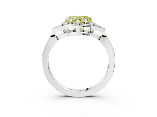 Platinum Hexagonal Halo Fancy Yellow Heart Cut Diamond Solitaire with Pavé Band and Four-Prong Setting