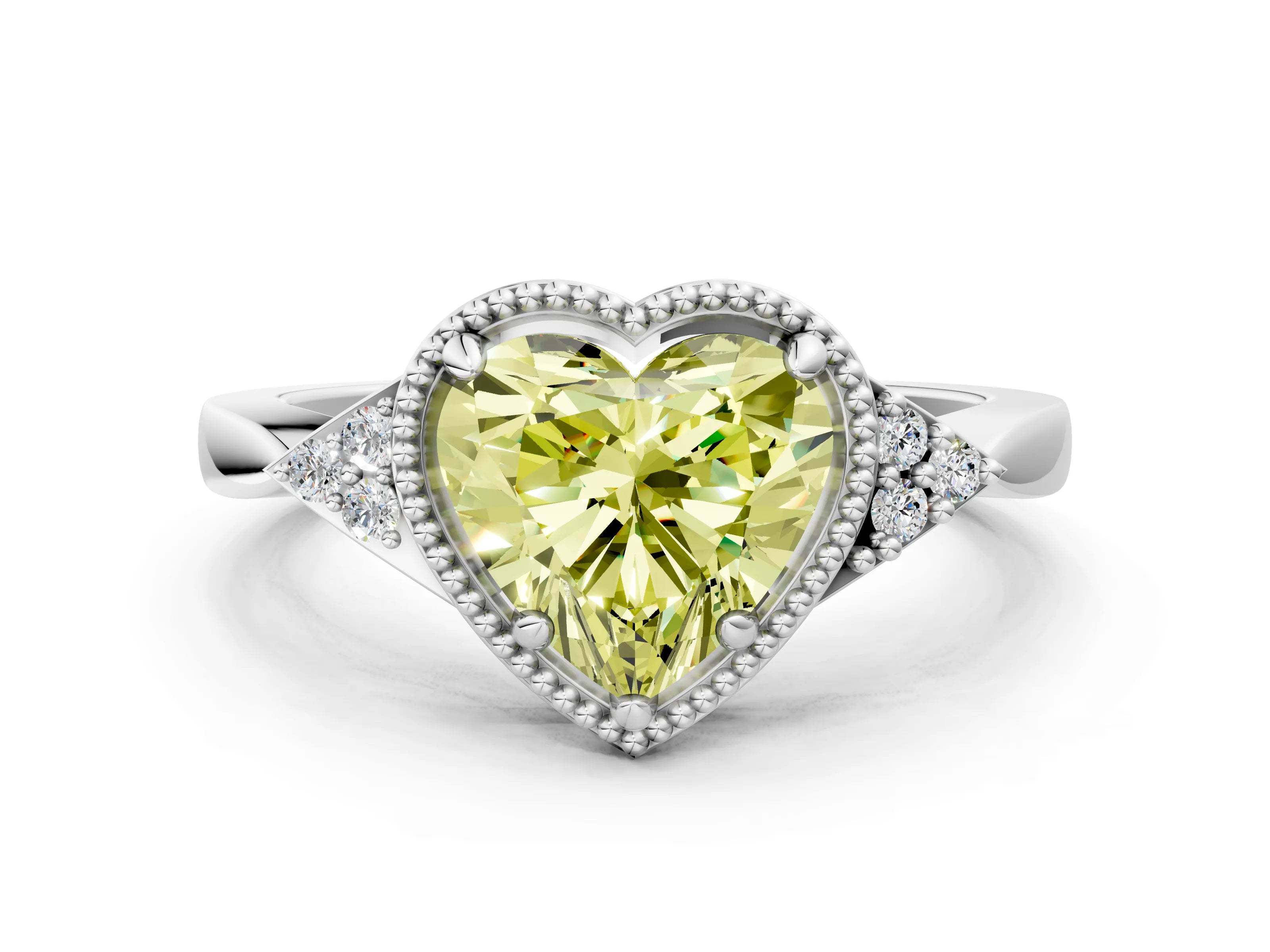 White gold Hexagonal Halo Fancy Yellow Heart Cut Diamond Solitaire with Pavé Band and Four-Prong Setting_3