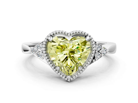 White gold Hexagonal Halo Fancy Yellow Heart Cut Diamond Solitaire with Pavé Band and Four-Prong Setting_3