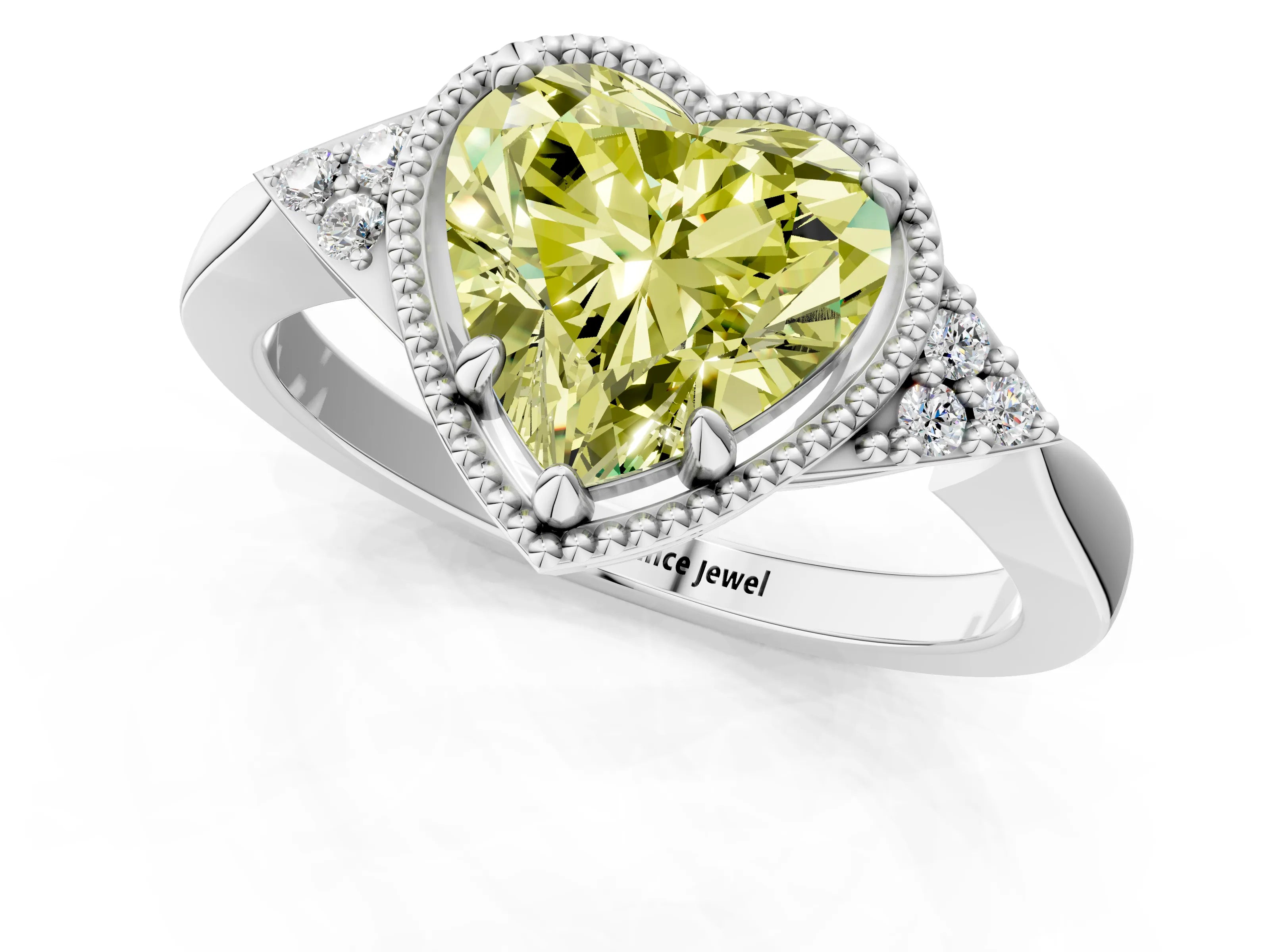White gold Hexagonal Halo Fancy Yellow Heart Cut Diamond Solitaire with Pavé Band and Four-Prong Setting_4