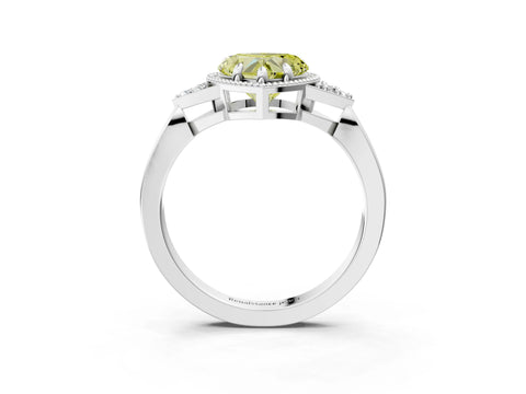White gold Hexagonal Halo Fancy Yellow Heart Cut Diamond Solitaire with Pavé Band and Four-Prong Setting_6