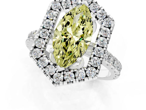 White gold Hexagonal Halo Fancy Yellow Marquise Cut Diamond Pavé Band with Four-Prong Setting_1