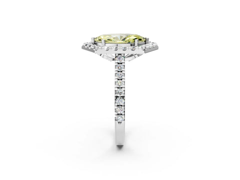 White gold Hexagonal Halo Fancy Yellow Marquise Cut Diamond Pavé Band with Four-Prong Setting_2