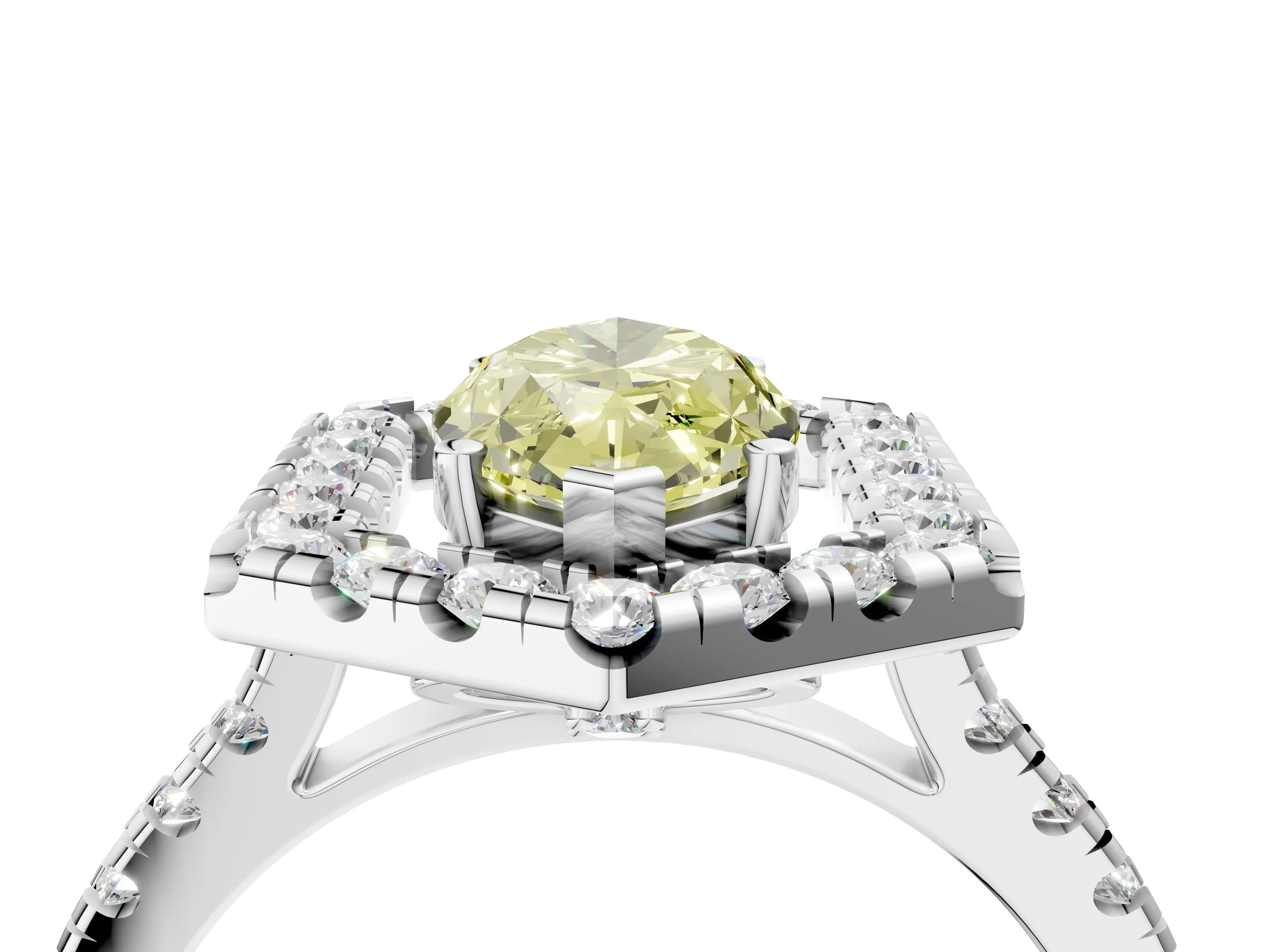 White gold Hexagonal Halo Fancy Yellow Marquise Cut Diamond Pavé Band with Four-Prong Setting_4