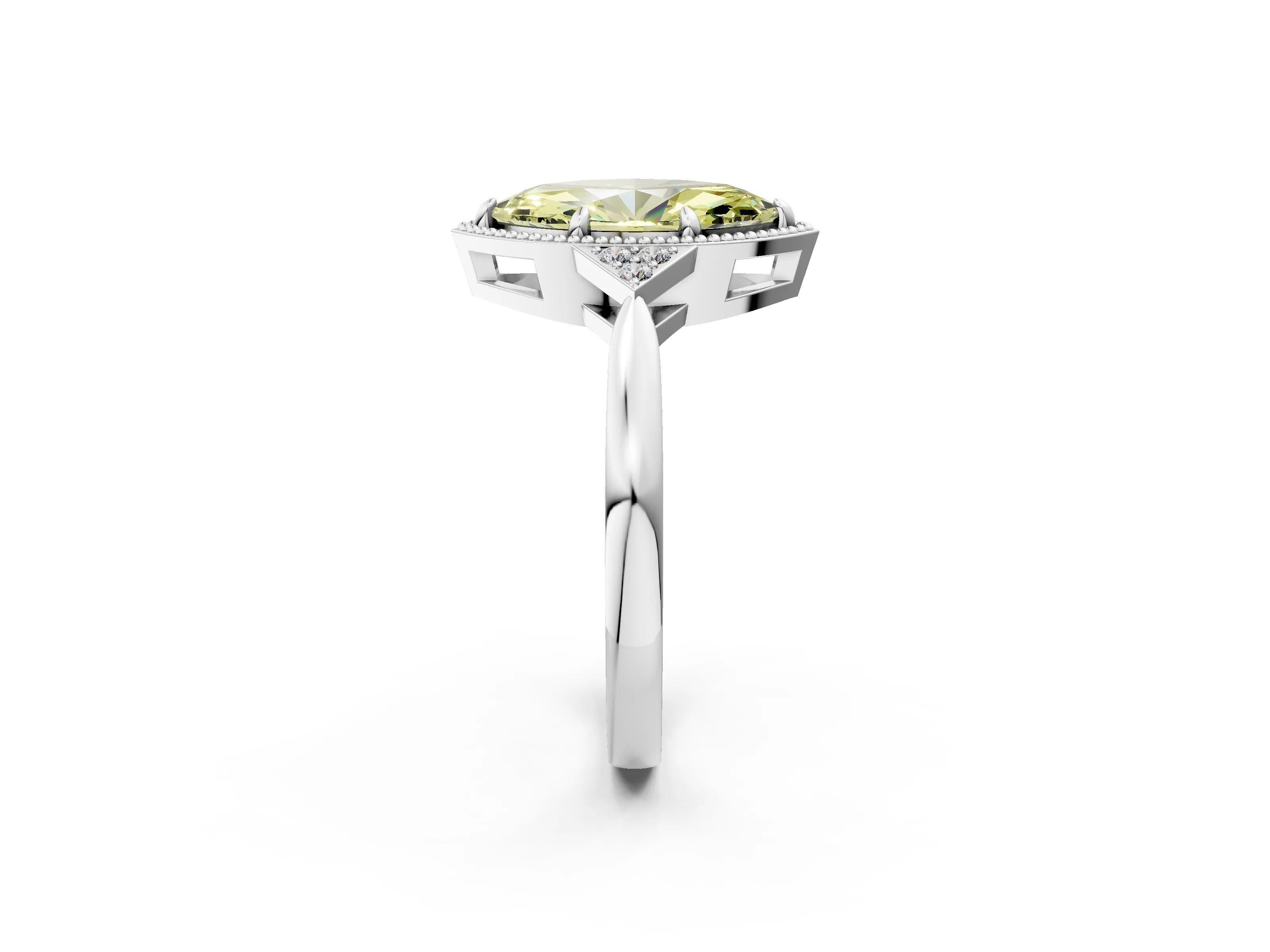 White gold Hexagonal Halo Fancy Yellow Marquise Cut Diamond Solitaire with Pavé Band and Four-Prong Setting_17
