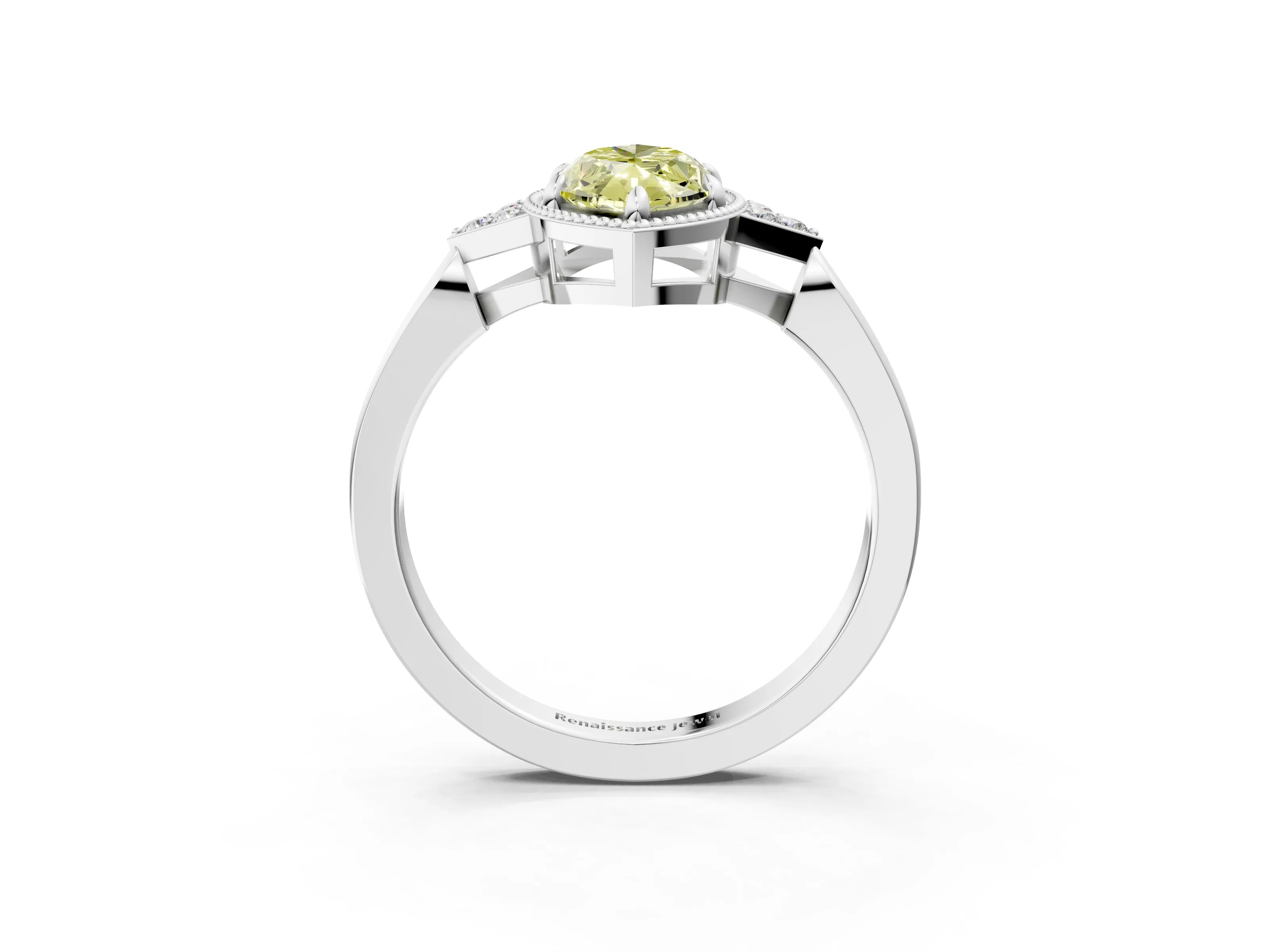White gold Hexagonal Halo Fancy Yellow Marquise Cut Diamond Solitaire with Pavé Band and Four-Prong Setting_18
