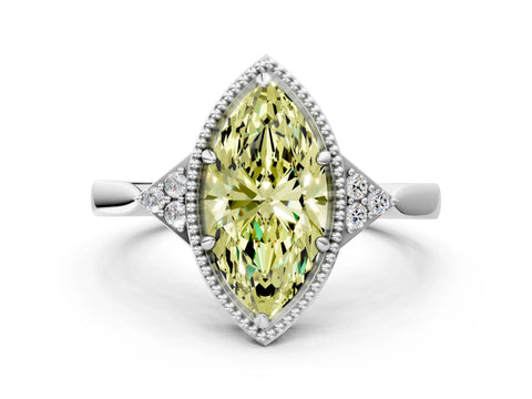 White gold Hexagonal Halo Fancy Yellow Marquise Cut Diamond Solitaire with Pavé Band and Four-Prong Setting_3