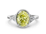 White gold Hexagonal Halo Fancy Yellow Oval Cut Diamond Solitaire with Pavé Band and Four-Prong Setting_15