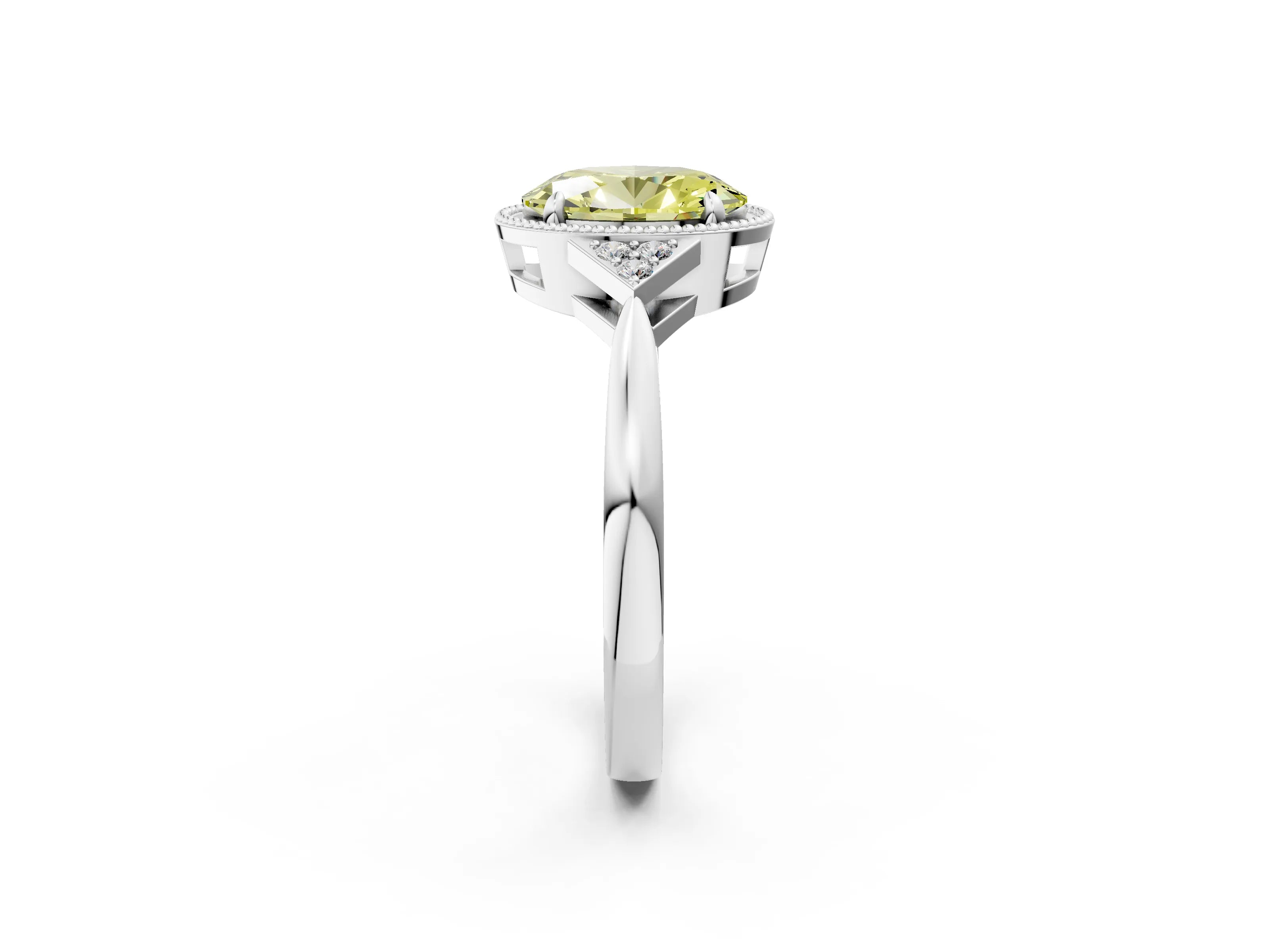White gold Hexagonal Halo Fancy Yellow Oval Cut Diamond Solitaire with Pavé Band and Four-Prong Setting_17