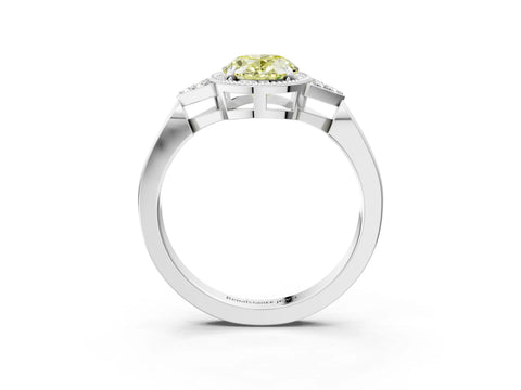 White gold Hexagonal Halo Fancy Yellow Oval Cut Diamond Solitaire with Pavé Band and Four-Prong Setting_18